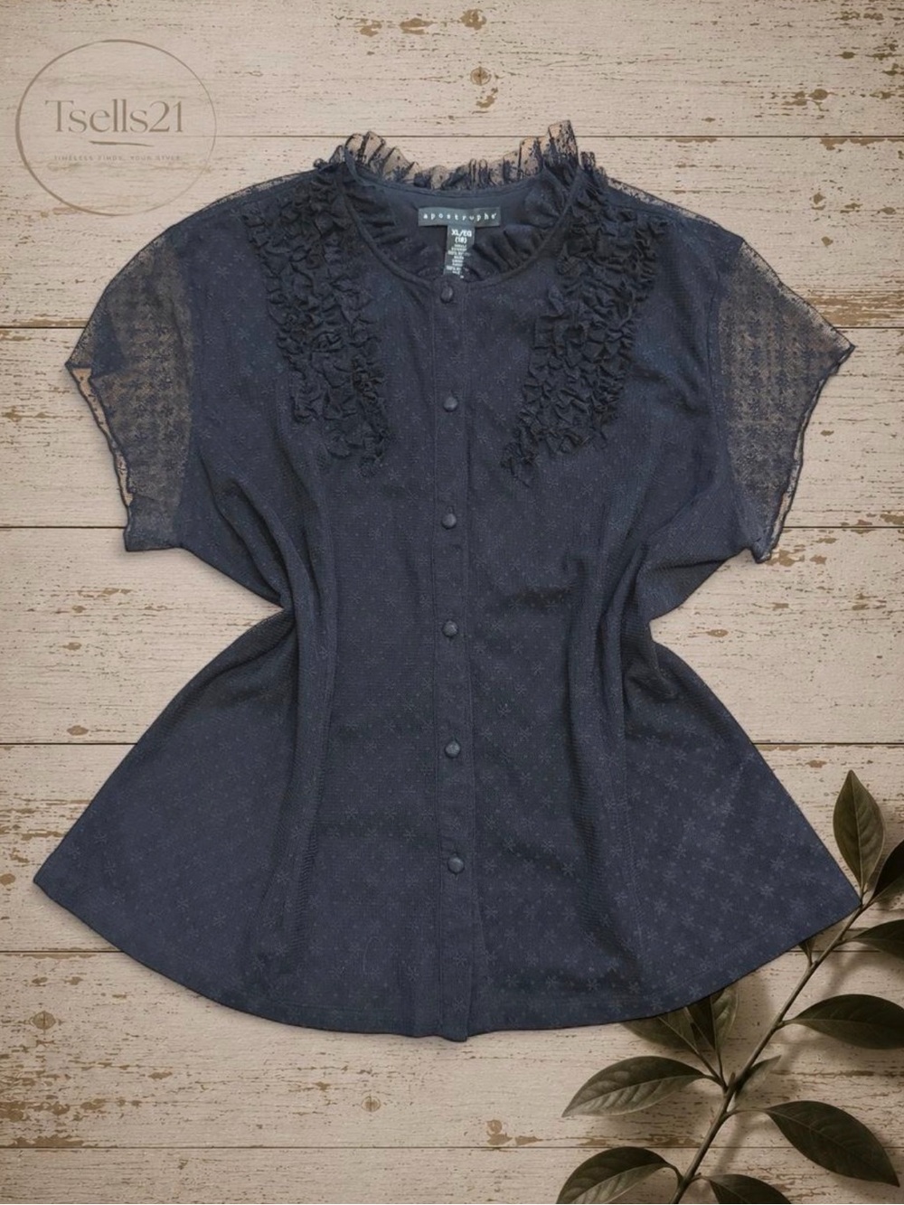 Apostrophe Vintage Y2K Gothic Romantic Black Ruffle Blouse - Size XL